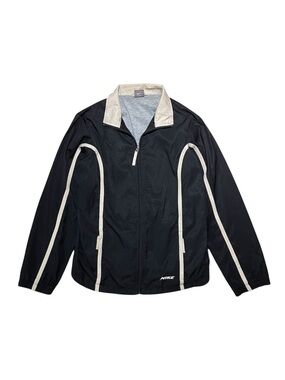 Vintage Nike Early 2000s Y2K Windbreaker Jacket Black Tan Cinch‎ Women’s Large